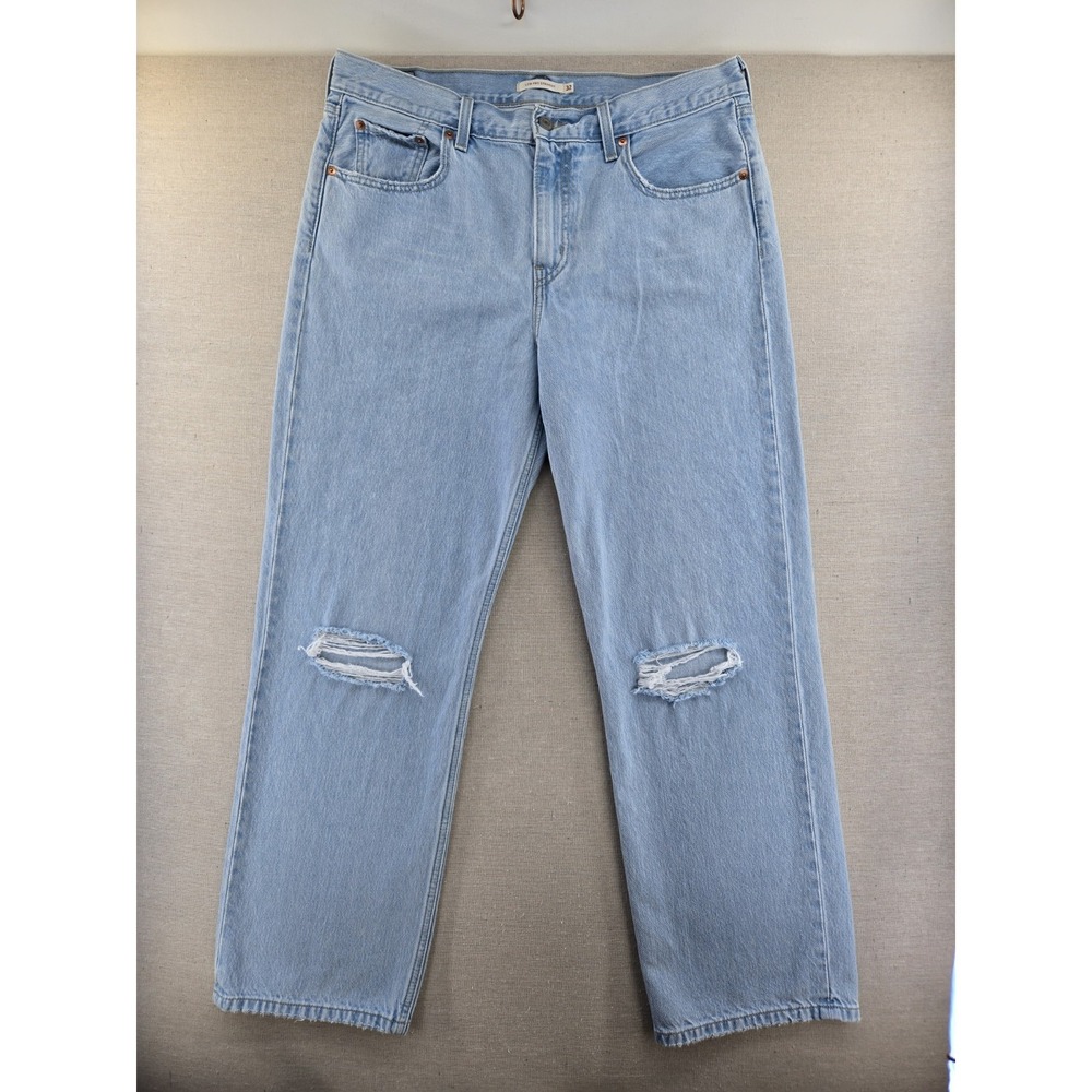 Levi's Low Pro Straight Jeans Women's 32 Blue Light Wash Denim Baggy Distressed